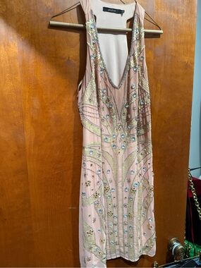 Ark & Co Blush Pink Beaded V-Neck Mini Dress
